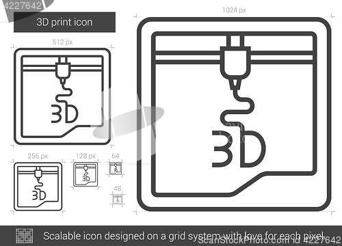 Image of Three D print line icon.