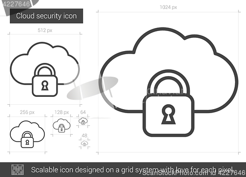 Image of Cloud security line icon.