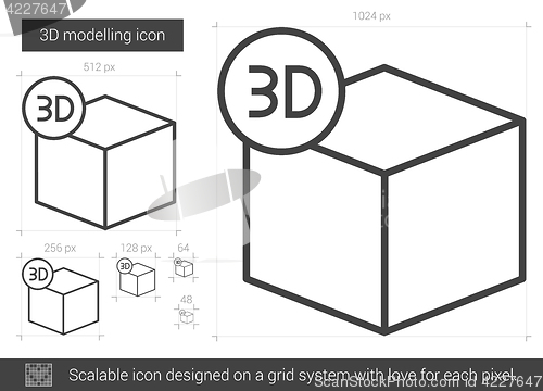 Image of Three D modelling line icon.