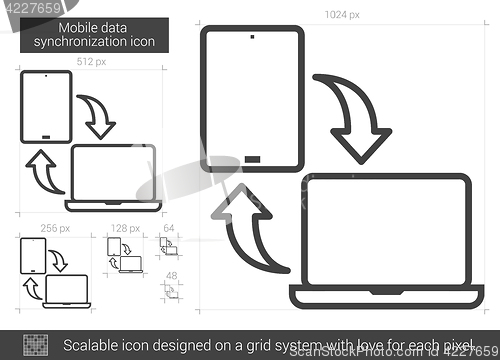 Image of Mobile data synchronization line icon.