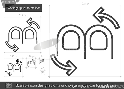 Image of Two finger pivot rotate line icon.