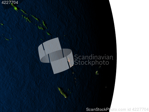 Image of Vanuatu from space during dusk