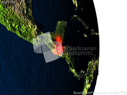 Image of Guatemala from space during dusk
