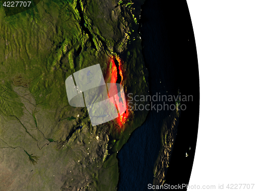 Image of Malawi from space during dusk