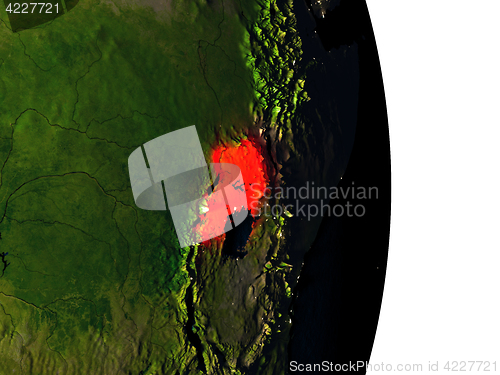 Image of Uganda from space during dusk