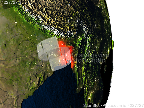 Image of Bangladesh from space during dusk