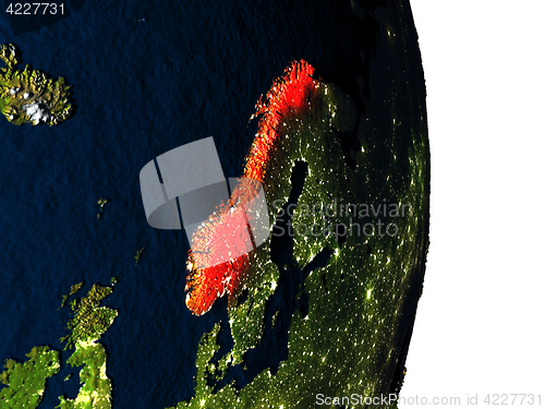 Image of Norway from space during dusk