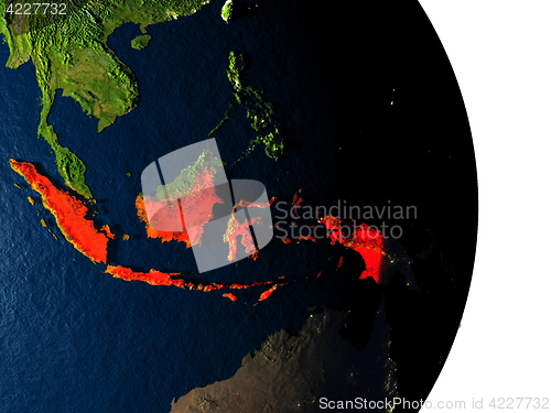 Image of Indonesia from space during dusk