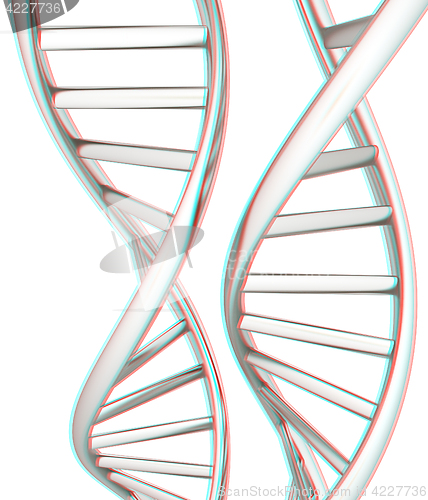 Image of DNA structure model. 3d illustration. Anaglyph. View with red/cy