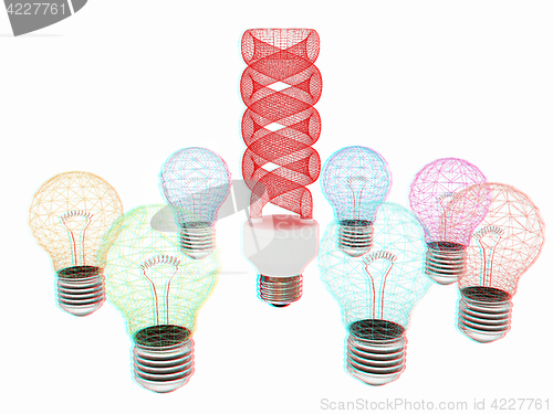 Image of energy-saving lamps. 3D illustration. Anaglyph. View with red/cy