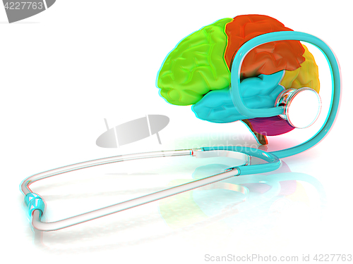 Image of stethoscope and brain. 3d illustration. Anaglyph. View with red/