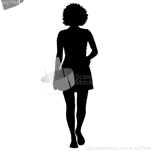 Image of Black silhouette woman standing, people on white background