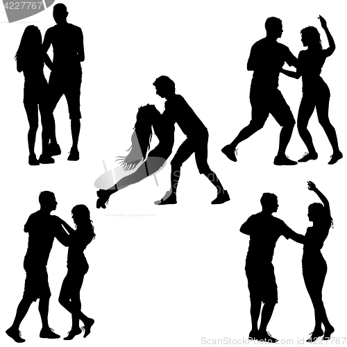 Image of Black set silhouettes Dancing on white background. illustration