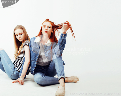 Image of best friends teenage girls together having fun, posing emotional on white background, besties happy smiling, lifestyle people concept 