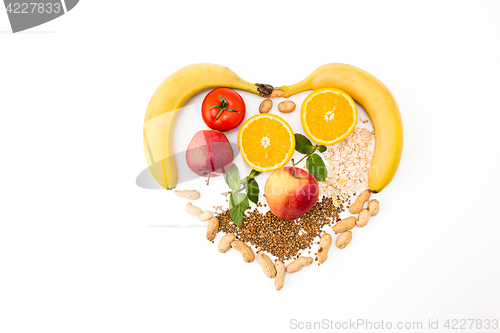 Image of heart shape by various vegetables and fruits