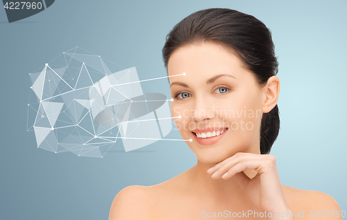 Image of woman face with low poly projection and pointers