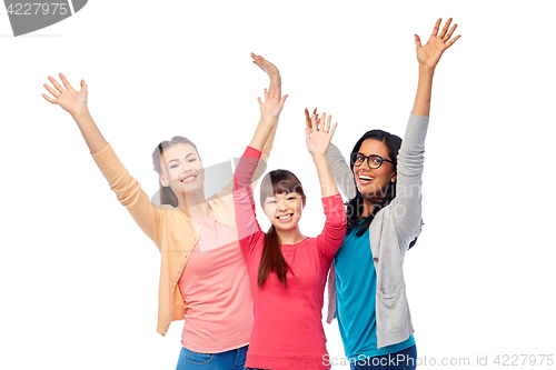 Image of international group of happy smiling women