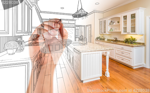 Image of Hand Drawing Custom Kitchen Design With Gradation Revealing Phot