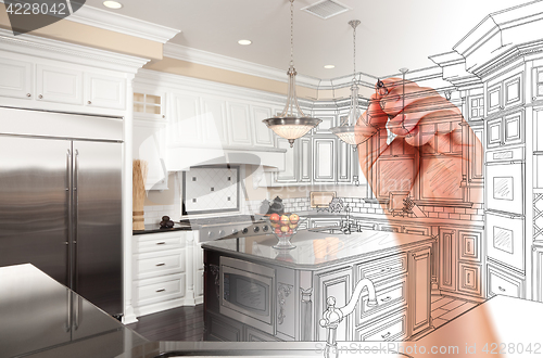 Image of Hand Drawing Custom Kitchen Design With Gradation Revealing Phot