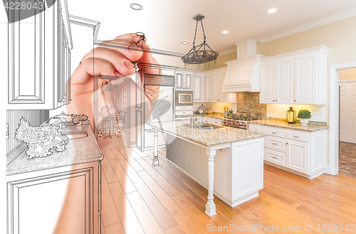 Image of Hand Drawing Custom Kitchen Design With Gradation Revealing Phot