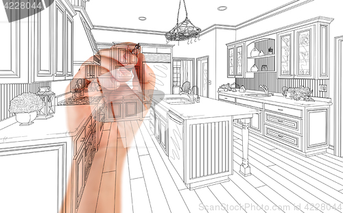 Image of Hand of Architect Drawing Detail of Custom Kitchen Design