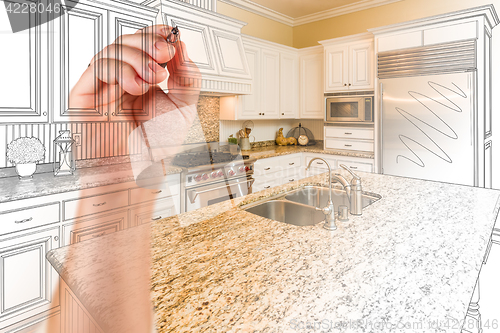 Image of Hand Drawing Custom Kitchen Design With Gradation Revealing Phot