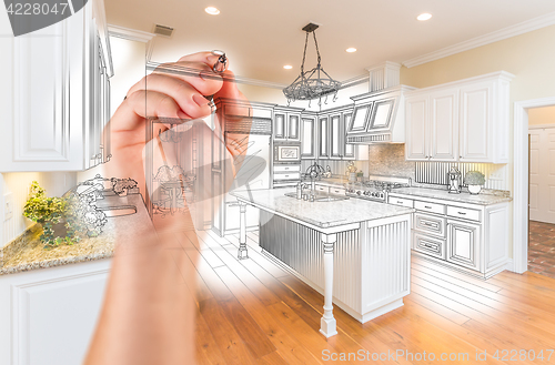 Image of Hand Drawing Custom Kitchen Design With Gradation Revealing Phot