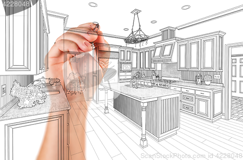 Image of Hand of Architect Drawing Detail of Custom Kitchen Design