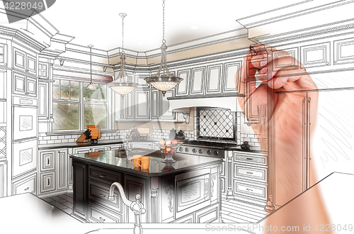 Image of Hand Drawing Custom Kitchen Design With Gradation Revealing Phot