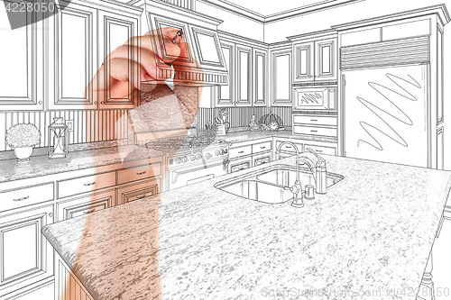 Image of Hand of Architect Drawing Detail of Custom Kitchen Design