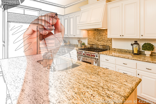 Image of Hand Drawing Custom Kitchen Design With Gradation Revealing Phot