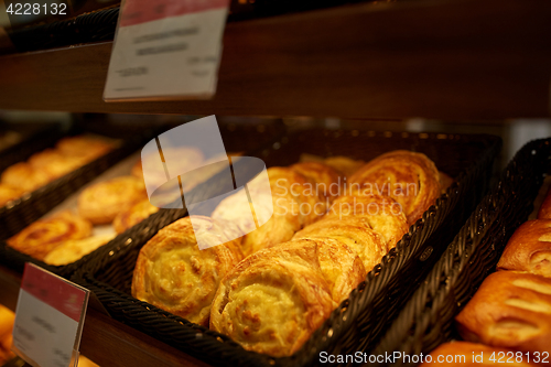 Image of close up of buns at bakery or grocery store