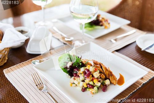 Image of close up of food on plate at restaurant