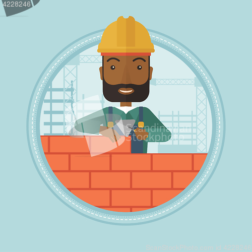 Image of Bricklayer building brick wall vector illustration