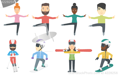 Image of Vector set of winter sport characters.