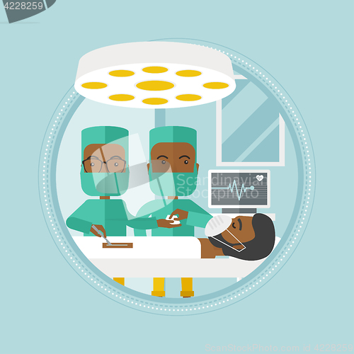 Image of Two surgeons making operation vector illustration.