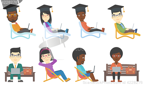 Image of Vector set of business characters and graduates.