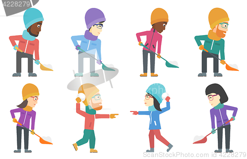 Image of Vector set of people characters in winter.