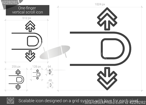 Image of One-finger vertical scroll line icon.