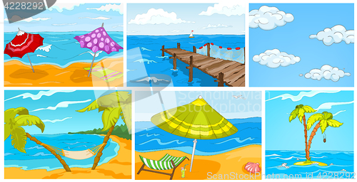 Image of Vector cartoon set of summer backgrounds.