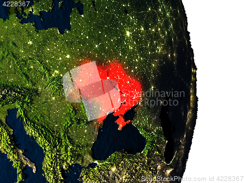 Image of Ukraine from space during dusk