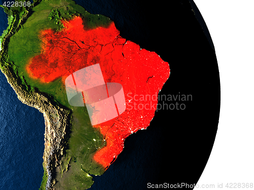 Image of Brazil from space during dusk