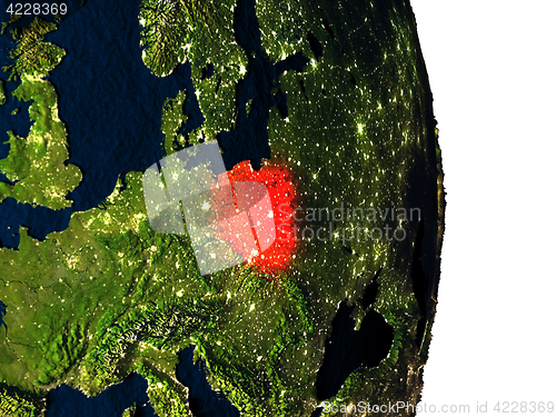 Image of Poland from space during dusk