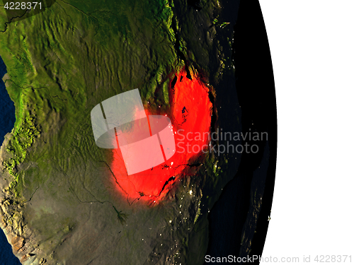 Image of Zambia from space during dusk