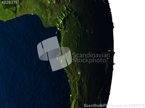 Image of Gabon from space during dusk