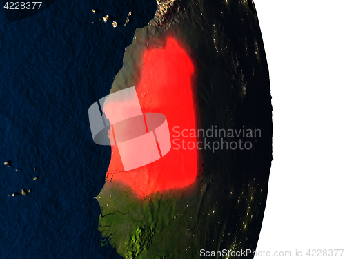 Image of Mauritania from space during dusk