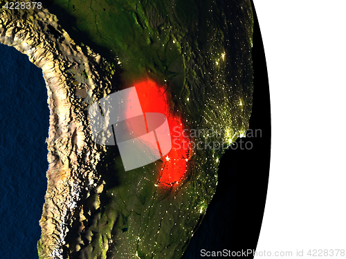 Image of Paraguay from space during dusk