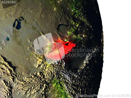 Image of Kyrgyzstan from space during dusk