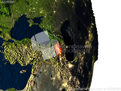 Image of Armenia from space during dusk