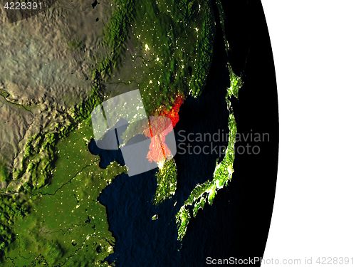 Image of North Korea from space during dusk